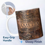Personalized Custom Name Urban Grunge Rust Texture Seamless Pattern Distressed Industrial 11oz Ceramic Coffee Tea Mug White Large Handle