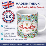 Personalized Custom Name Cute Santa Penguin Reindeer Sleigh Seamless Pattern Cute Unique Gift 11oz Ceramic Coffee Tea Mug White Large Handle