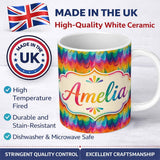 Personalized Custom Name Rich Rainbow Fluid Marble Waves Seamless Pattern Cute Unique Gift 11oz Ceramic Coffee Tea Mug White Large Handle
