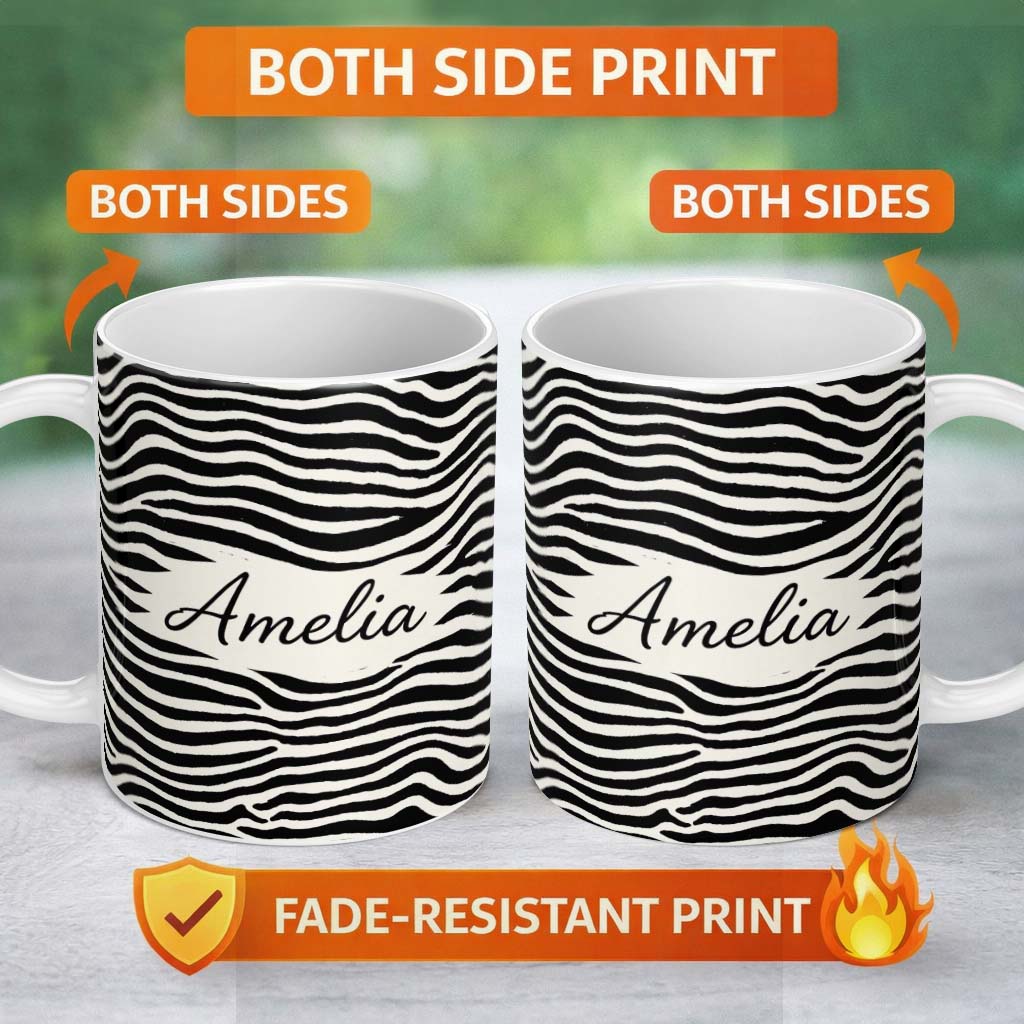 Personalized Custom Name Organic Terrazzo Shapes Black Beige Modern Abstract Pattern Lovely 11oz Ceramic Coffee Tea Mug White Large Handle