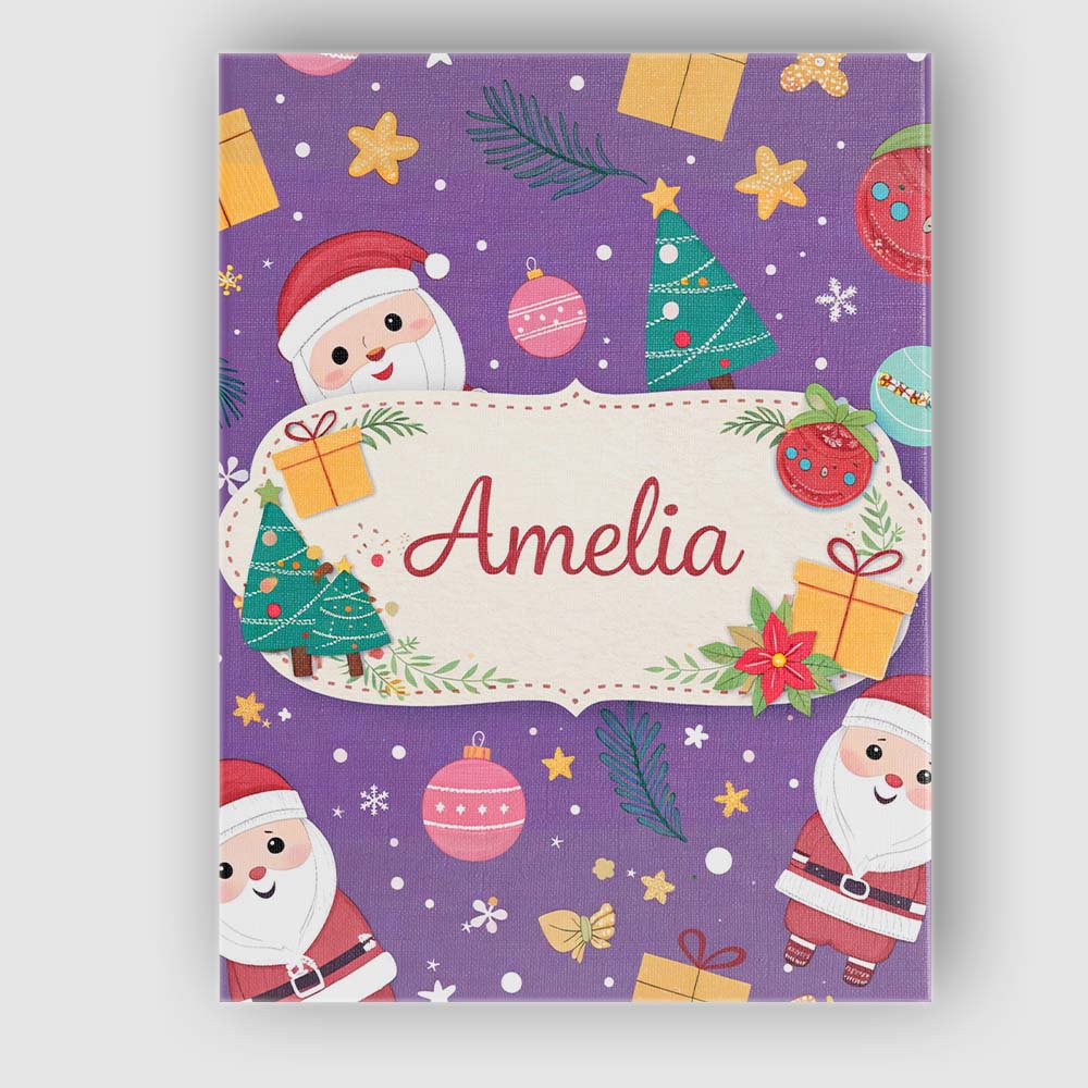 Personalised Name Cute Christmas Santa Tree Gift Cartoon Seamless Custom  Bespoke Canvas Wall Art Print Decor Picture Ready to Hang