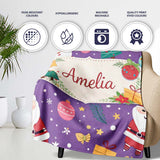 Cute Christmas Santa Tree Gift Cartoon Seamless Pattern Lovely  Personalised Custom Name Super Soft Fleece Blanket Bed Sofa Throw