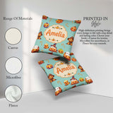 Custom Name Kawaii Halloween Pumpkin Witch Seamless Pattern Teal Square Filled Cushion Throw Pillow Sofa Bed Home Decor Zip Washable UK Made