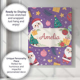 Personalised Name Cute Christmas Santa Tree Gift Cartoon Seamless Custom  Bespoke Canvas Wall Art Print Decor Picture Ready to Hang