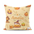 Custom Name Kawaii Halloween Pumpkin Witch Candy Seamless Yellow Square Filled Cushion Throw Pillow Sofa Bed Home Decor Zip Washable UK Made