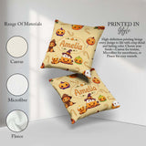 Custom Name Kawaii Halloween Pumpkin Witch Candy Seamless Yellow Square Filled Cushion Throw Pillow Sofa Bed Home Decor Zip Washable UK Made