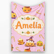 Cute Kawaii Halloween Pumpkin Witch Candy Seamless Pattern Pink  Personalised Custom Name Super Soft Fleece Blanket Bed Sofa Throw