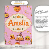 Cute Kawaii Halloween Pumpkin Witch Candy Seamless Pattern Pink  Personalised Custom Name Super Soft Fleece Blanket Bed Sofa Throw
