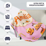 Cute Kawaii Halloween Pumpkin Witch Candy Seamless Pattern Pink  Personalised Custom Name Super Soft Fleece Blanket Bed Sofa Throw