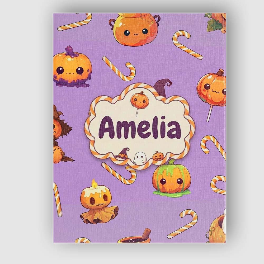 Personalised Name Cute Kawaii Halloween Custom  Modern Room Accent Elegant Feature Canvas Wall Art Print Decor Picture Ready to Hang