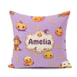 Custom Name Kawaii Halloween Pumpkin Witch Candy Seamless Purple Square Filled Cushion Throw Pillow Sofa Bed Home Decor Zip Washable UK Made