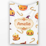 Cute Kawaii Halloween Pumpkin Witch Candy Seamless Pattern Grey  Personalised Custom Name Super Soft Fleece Blanket Bed Sofa Throw