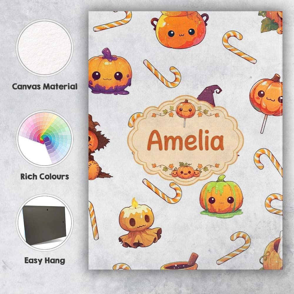 Personalised Name Cute Kawaii Halloween Custom  Modern Room Accent Elegant Feature Canvas Wall Art Print Decor Picture Ready to Hang