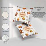 Custom Name Kawaii Halloween Pumpkin Witch Seamless Pattern Grey Square Filled Cushion Throw Pillow Sofa Bed Home Decor Zip Washable UK Made