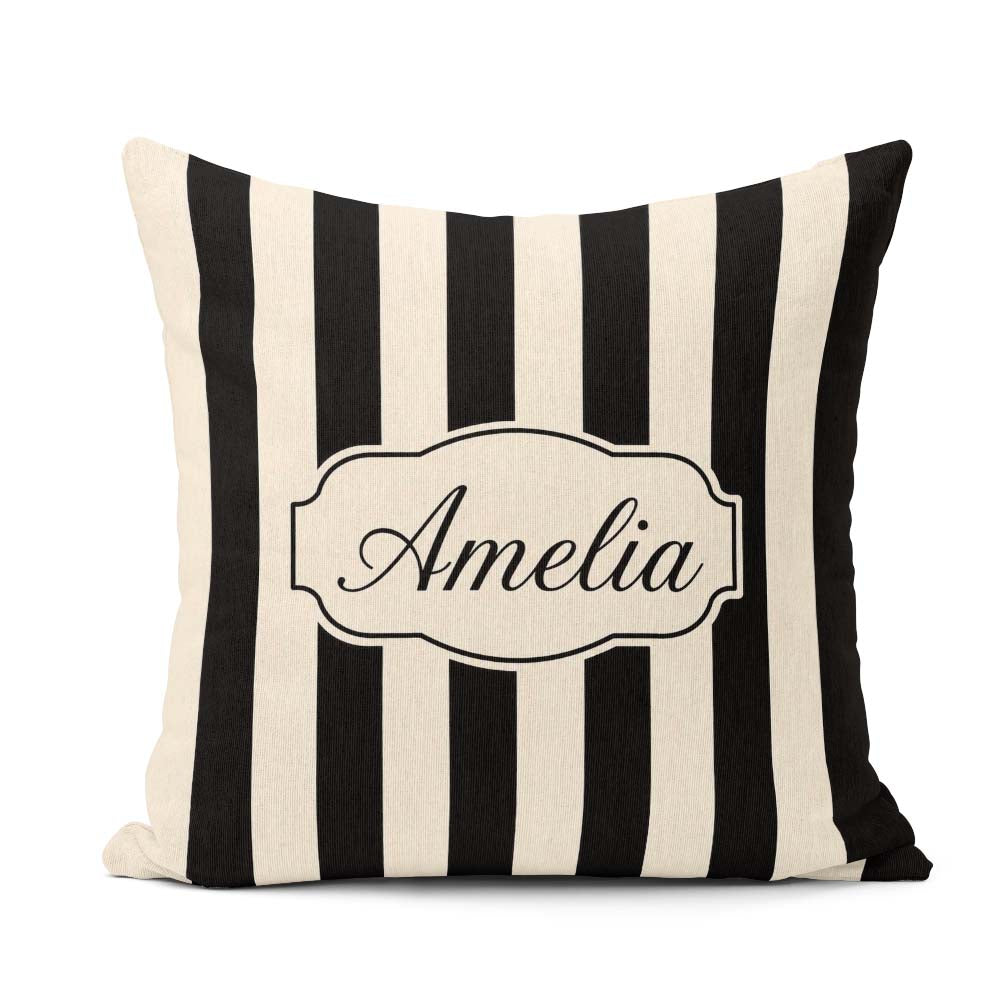 Custom Name Bold Wavy Black Cream Halloween Stripe Seamless Name Square Filled Cushion Throw Pillow Sofa Bed Home Decor Zip Washable UK Made