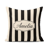 Custom Name Bold Wavy Black Cream Halloween Stripe Seamless Name Square Filled Cushion Throw Pillow Sofa Bed Home Decor Zip Washable UK Made