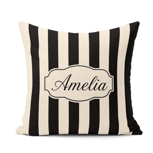 Custom Name Bold Wavy Black Cream Halloween Stripe Seamless Name Square Filled Cushion Throw Pillow Sofa Bed Home Decor Zip Washable UK Made