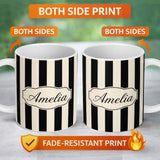 Personalized Custom Name Bold Wavy Black Cream Halloween Stripe Seamless Pattern Name Cute 11oz Ceramic Coffee Tea Mug White Large Handle
