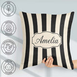 Custom Name Bold Wavy Black Cream Halloween Stripe Seamless Name Square Filled Cushion Throw Pillow Sofa Bed Home Decor Zip Washable UK Made