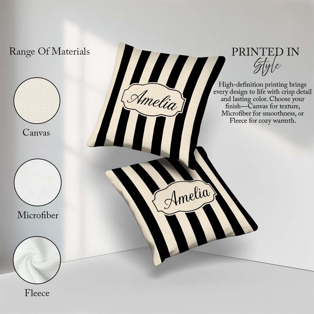 Custom Name Bold Wavy Black Cream Halloween Stripe Seamless Name Square Filled Cushion Throw Pillow Sofa Bed Home Decor Zip Washable UK Made