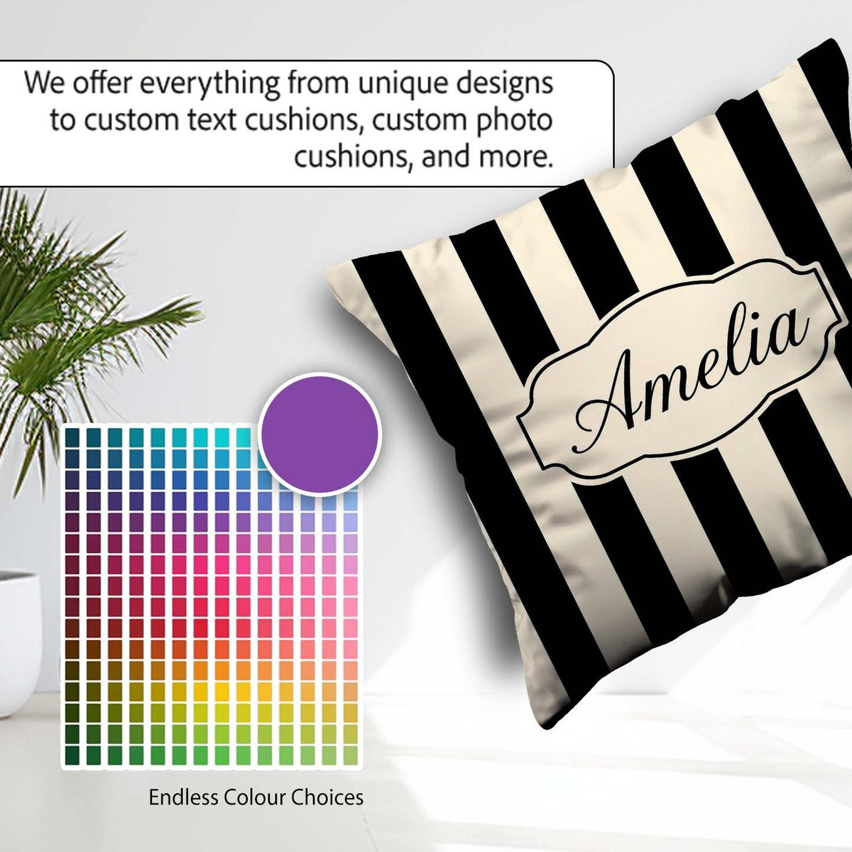 Custom Name Bold Wavy Black Cream Halloween Stripe Seamless Name Square Filled Cushion Throw Pillow Sofa Bed Home Decor Zip Washable UK Made