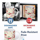 Personalized Custom Name Cute Cherry Bow and Daisy Seamless Pattern on Cream Cute Unique Gift 11oz Ceramic Coffee Tea Mug White Large Handle
