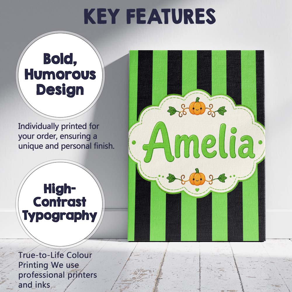 Personalised Name Bold Wavy Green Black Custom  Modern Room Accent Elegant Feature Canvas Wall Art Print Decor Picture Ready to Hang