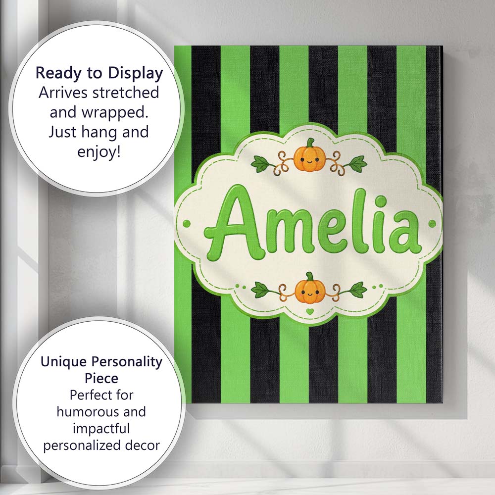 Personalised Name Bold Wavy Green Black Custom  Modern Room Accent Elegant Feature Canvas Wall Art Print Decor Picture Ready to Hang