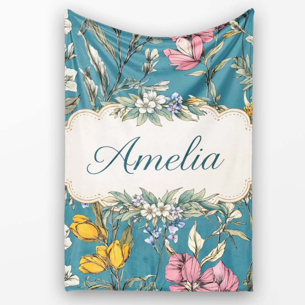 Minimal Daisy Flower Soft Green Seamless Pattern Cute Unique Gift  Personalised Custom Name Super Soft Fleece Blanket Bed Sofa Throw