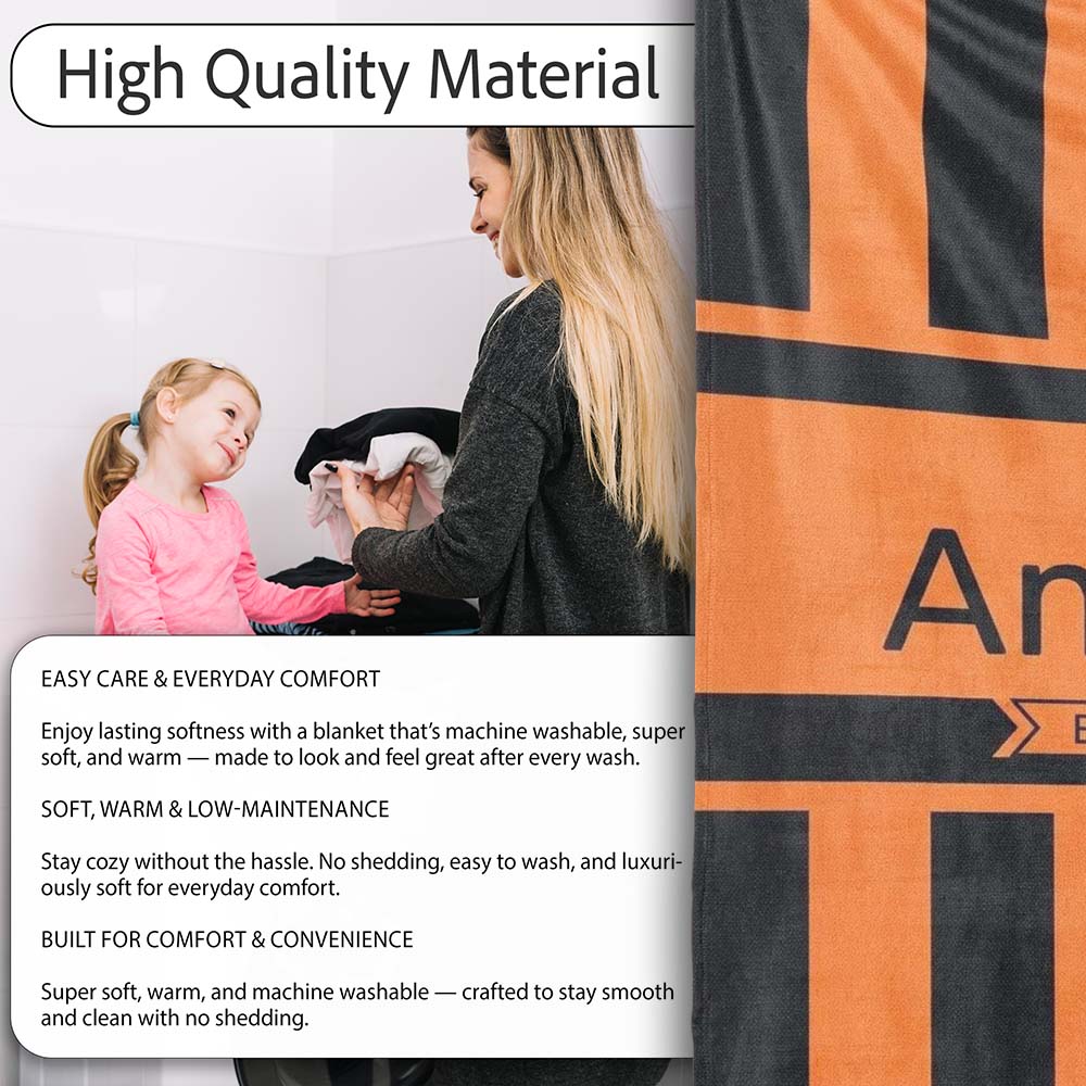 Bold Wavy Orange Black Halloween Stripe Seamless Pattern Name Cute  Personalised Custom Name Super Soft Fleece Blanket Bed Sofa Throw
