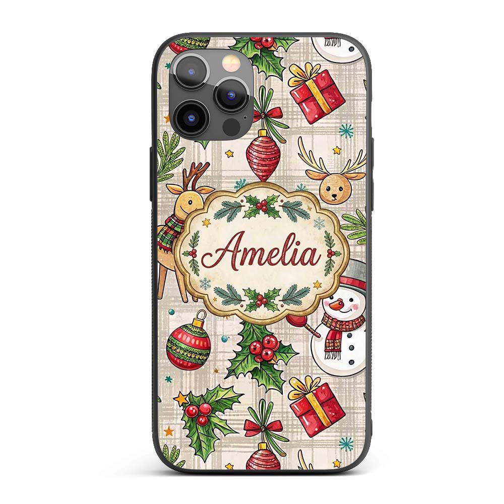 Festive Christmas Reindeer Wreath Printed Design Custom Name Protective Phone Case Mobile Cover Durable Everyday Smartphone Shock Resistant