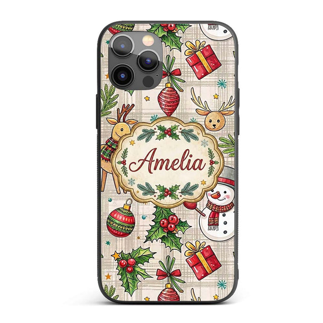 Festive Christmas Reindeer Wreath Printed Design Custom Name Protective Phone Case Mobile Cover Durable Everyday Smartphone Shock Resistant