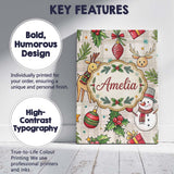 Personalised Name Festive Christmas Reindeer Wreath Snowman Seamless Custom  Home Canvas Wall Art Print Decor Picture Ready to Hang