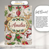 Festive Christmas Reindeer Wreath Snowman Seamless Pattern Lovely  Personalised Custom Name Super Soft Fleece Blanket Bed Sofa Throw