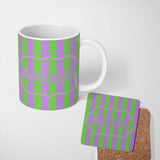 Personalized Custom Name Bold Wavy Purple Green Halloween Stripe Seamless Pattern Name Cute 11oz Ceramic Coffee Tea Mug White Large Handle