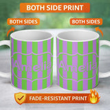 Personalized Custom Name Bold Wavy Purple Green Halloween Stripe Seamless Pattern Name Cute 11oz Ceramic Coffee Tea Mug White Large Handle