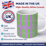 Personalized Custom Name Bold Wavy Purple Green Halloween Stripe Seamless Pattern Name Cute 11oz Ceramic Coffee Tea Mug White Large Handle
