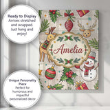 Personalised Name Festive Christmas Reindeer Wreath Snowman Seamless Custom  Home Canvas Wall Art Print Decor Picture Ready to Hang
