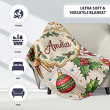 Festive Christmas Reindeer Wreath Snowman Seamless Pattern Lovely  Personalised Custom Name Super Soft Fleece Blanket Bed Sofa Throw