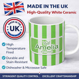 Personalized Custom Name Bold Wavy Green White Halloween Stripe Seamless Pattern Name Cute 11oz Ceramic Coffee Tea Mug White Large Handle