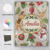 Personalised Name Festive Christmas Reindeer Wreath Snowman Seamless Custom  Home Canvas Wall Art Print Decor Picture Ready to Hang