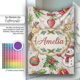 Festive Christmas Reindeer Wreath Snowman Seamless Pattern Lovely  Personalised Custom Name Super Soft Fleece Blanket Bed Sofa Throw