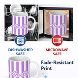 Personalized Custom Name Bold Wavy Purple White Halloween Stripe Seamless Pattern Name Cute 11oz Ceramic Coffee Tea Mug White Large Handle