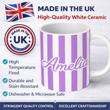 Personalized Custom Name Bold Wavy Purple White Halloween Stripe Seamless Pattern Name Cute 11oz Ceramic Coffee Tea Mug White Large Handle