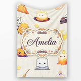 Cute Kawaii Halloween Witch Pumpkin Spider Seamless Pattern Cream  Personalised Custom Name Super Soft Fleece Blanket Bed Sofa Throw