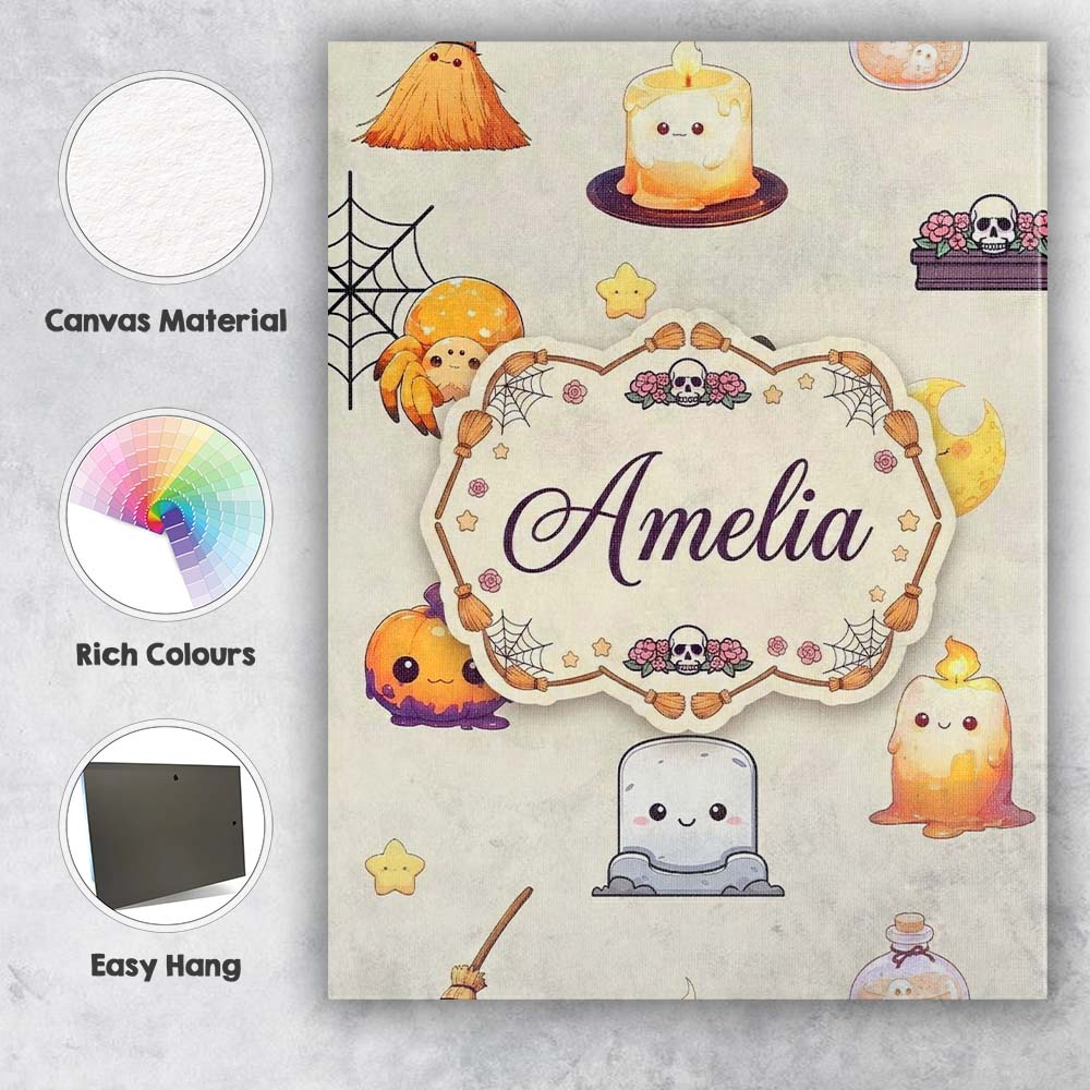 Personalised Name Cute Kawaii Halloween Custom  Modern Room Accent Elegant Feature Canvas Wall Art Print Decor Picture Ready to Hang