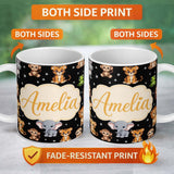 Personalized Custom Name Cute Jungle Baby Animals Lion Tiger Elephant Giraffe Pattern Black 11oz Ceramic Coffee Tea Mug White Large Handle