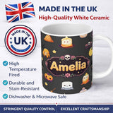 Personalized Custom Name Cute Kawaii Halloween Witch Pumpkin Spider Seamless Pattern Dark 11oz Ceramic Coffee Tea Mug White Large Handle