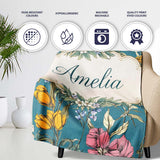 Minimal Daisy Flower Soft Green Seamless Pattern Cute Unique Gift  Personalised Custom Name Super Soft Fleece Blanket Bed Sofa Throw