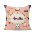 Custom Name Kawaii Halloween Witch Pumpkin Spider Seamless Peach Square Filled Cushion Throw Pillow Sofa Bed Home Decor Zip Washable UK Made
